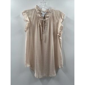 Cupcakes and Cashmere Women’s Sleeveless Ruffled Neck Keyhole Neck Beige XS NWT